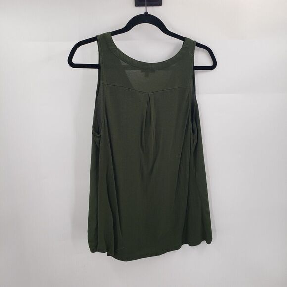 Express Green Lace Up Sleeveless Top Women Medium V Neck Chiffon Front Knit Back - Picture 3 of 10